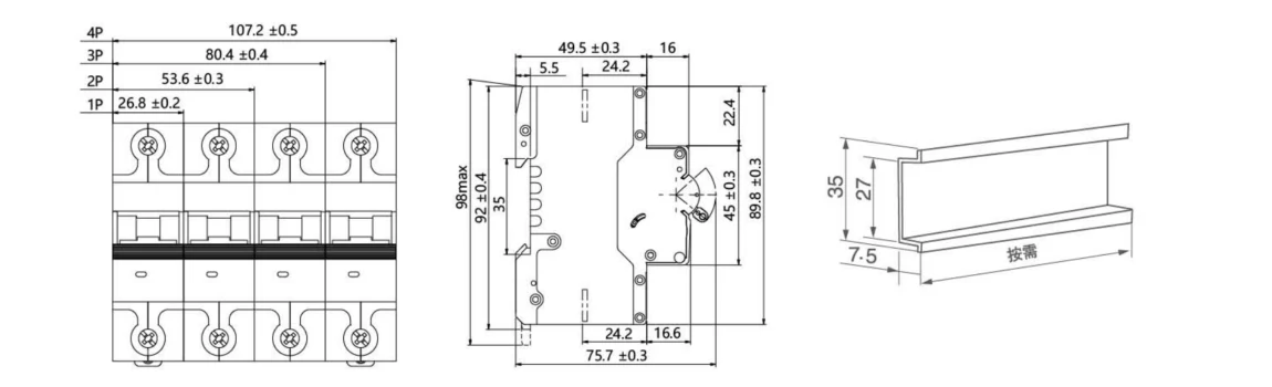 VOB2-125DC overall and installation dimensions